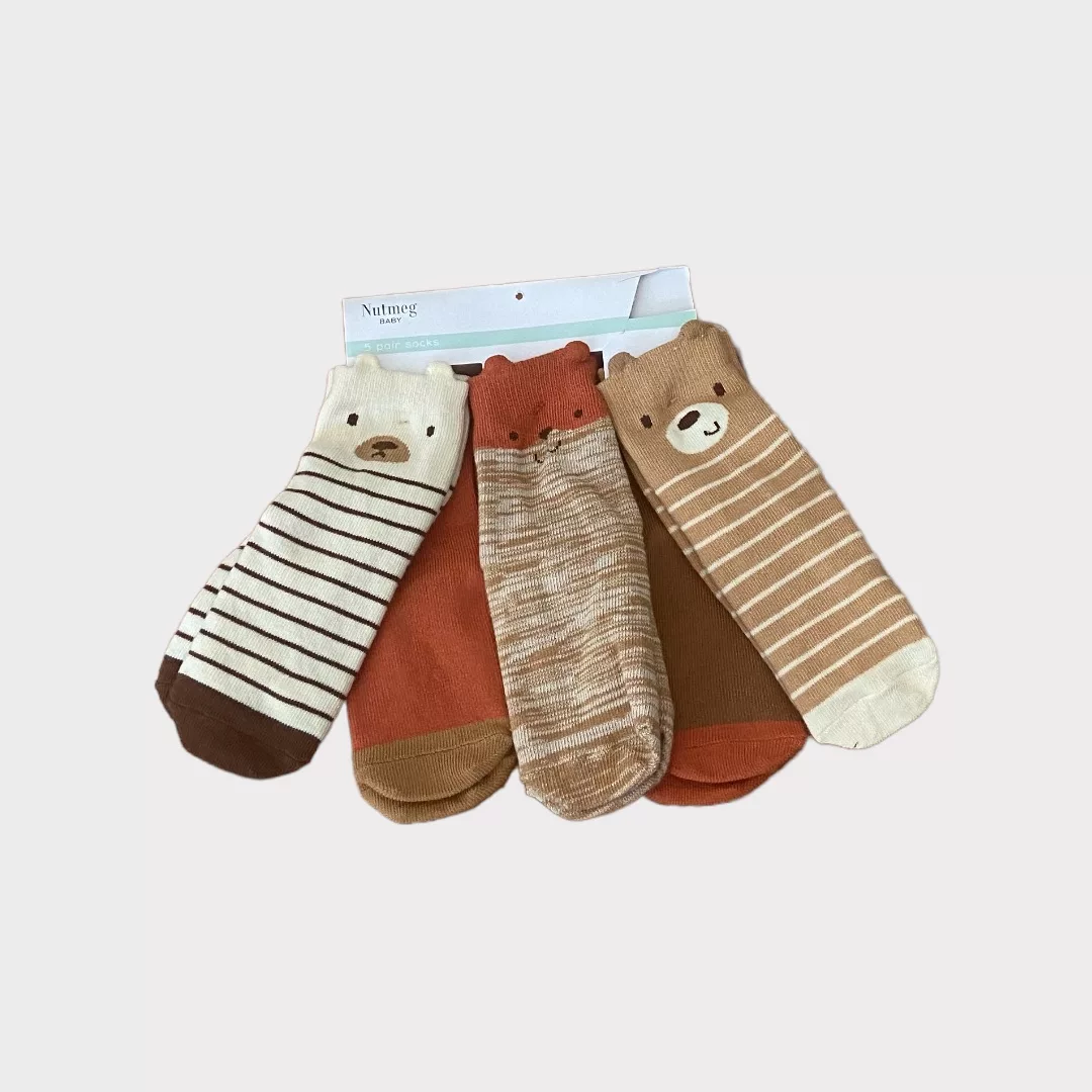 Nutmeg Baby 5 pairs of happy animal face socks Hand Me Down Wardrobe